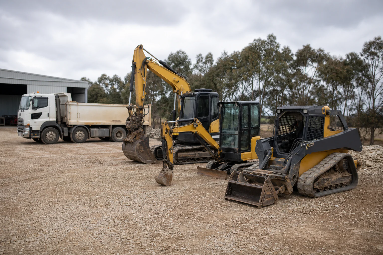 Earthmoving fleet at dawn on an Auckland worksite